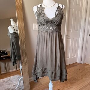 Rue21 Olive Green Crochet Lace Sleeveless Dress XS Boho Casual Party